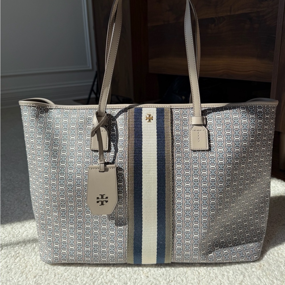 Tory Burch Large Gray & Navy Blue Tote
